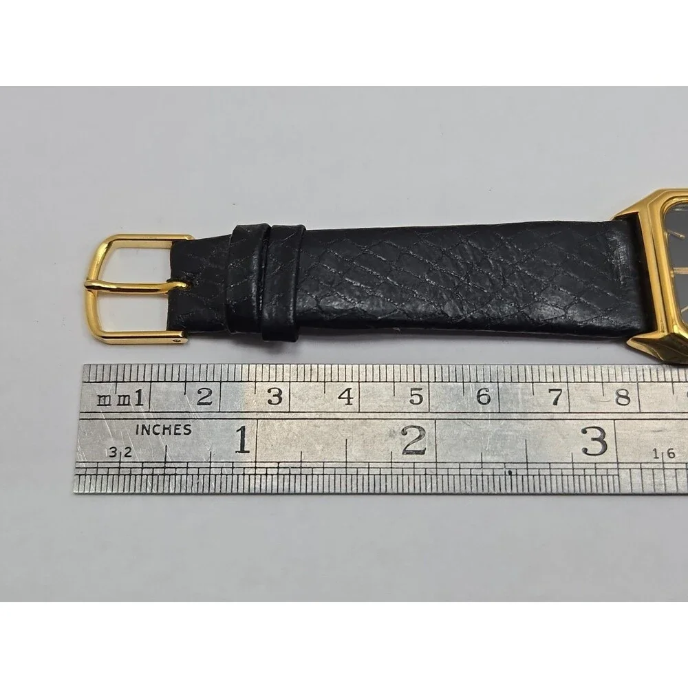 Vintage Jemis by Seiko 27mm Tank Dress Watch Black Dial Gold Tone New Battery